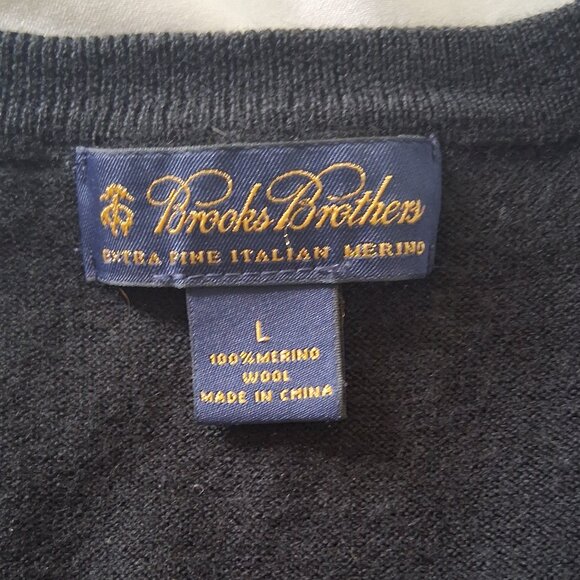 Brooks Brothers V-Neck Italian Merino Wool Sweater Vest Men's L Black Y2K Preppy - Picture 3 of 4